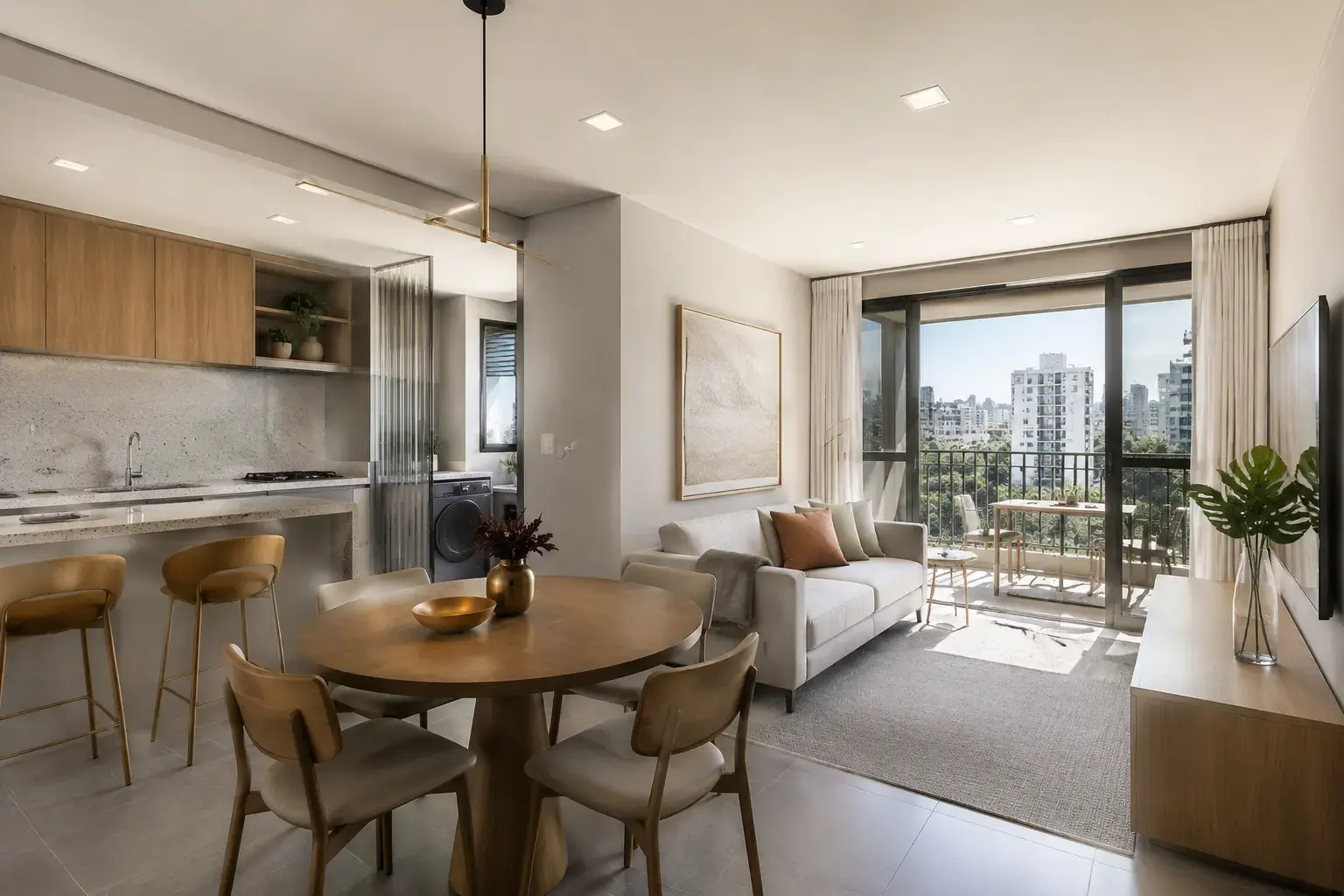 Sala integrada de apartamento de dois quartos no Alameda Central