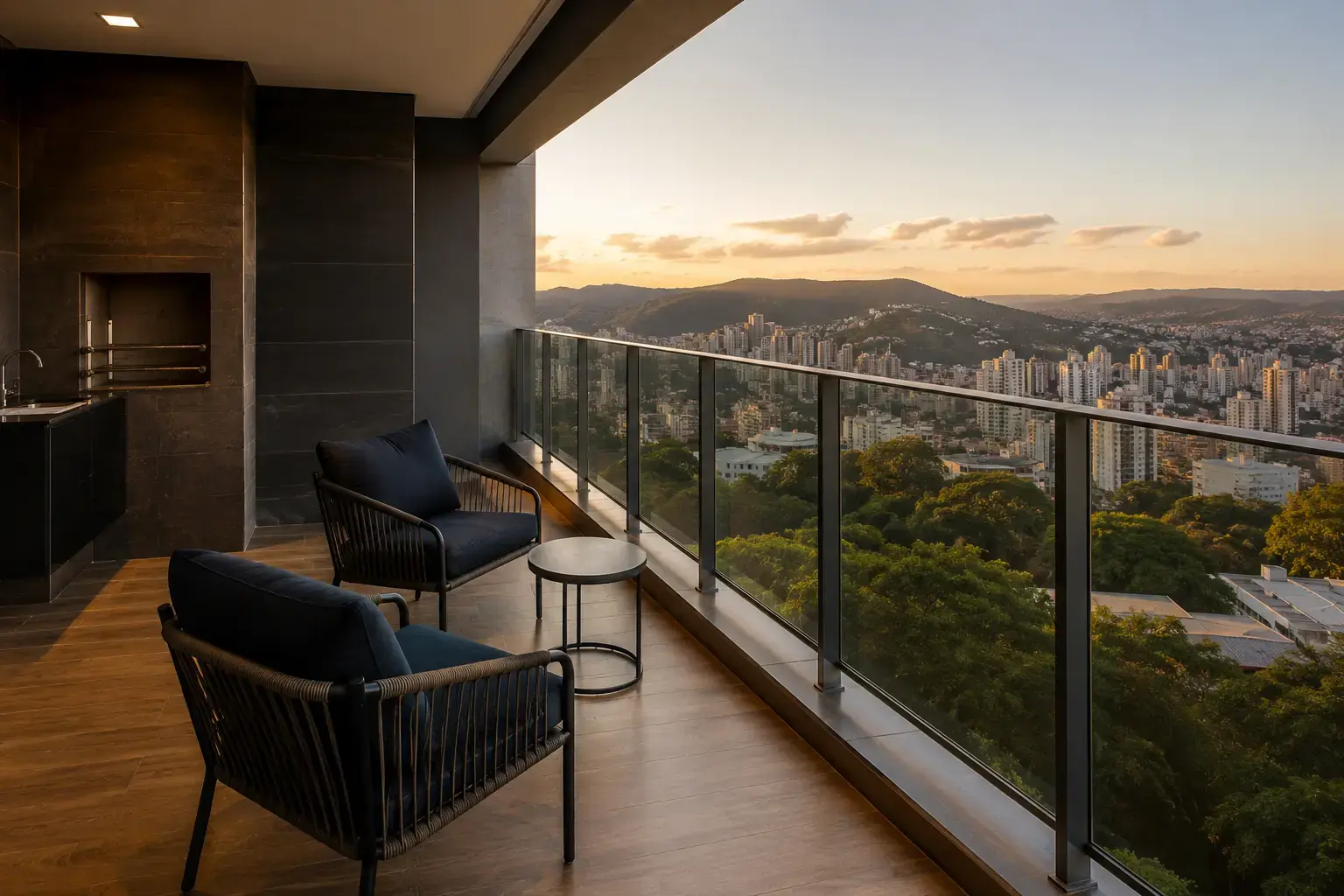 Varanda contínua do Horizonte 360 com vista para a cidade