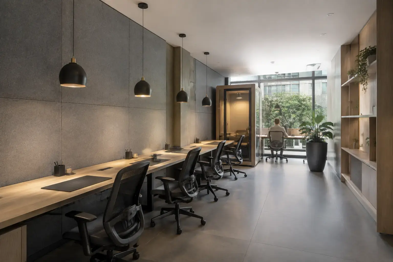 Coworking do Lumière Savassi com estações de trabalho e iluminação natural