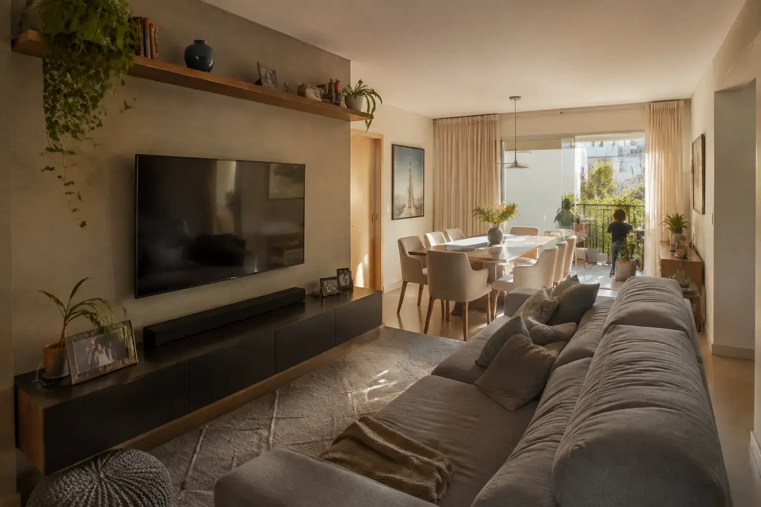 Sala de estar de apartamento entregue no Parque das Oliveiras