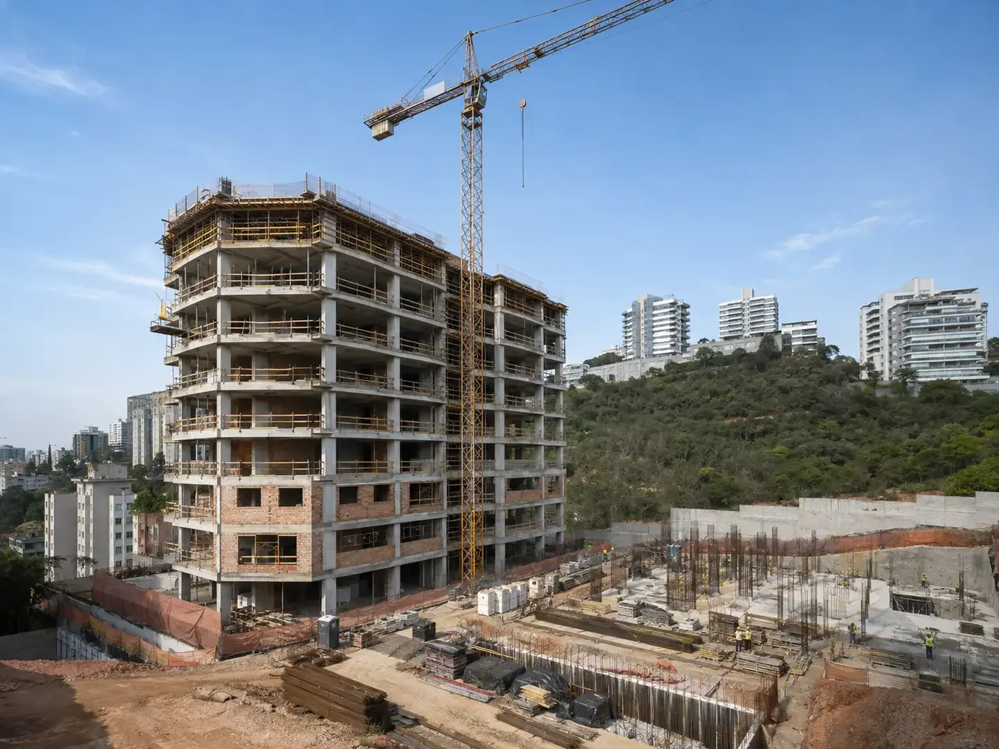 Obra do Reserva do Vale em maio de 2026, com estrutura da torre 1 em execução